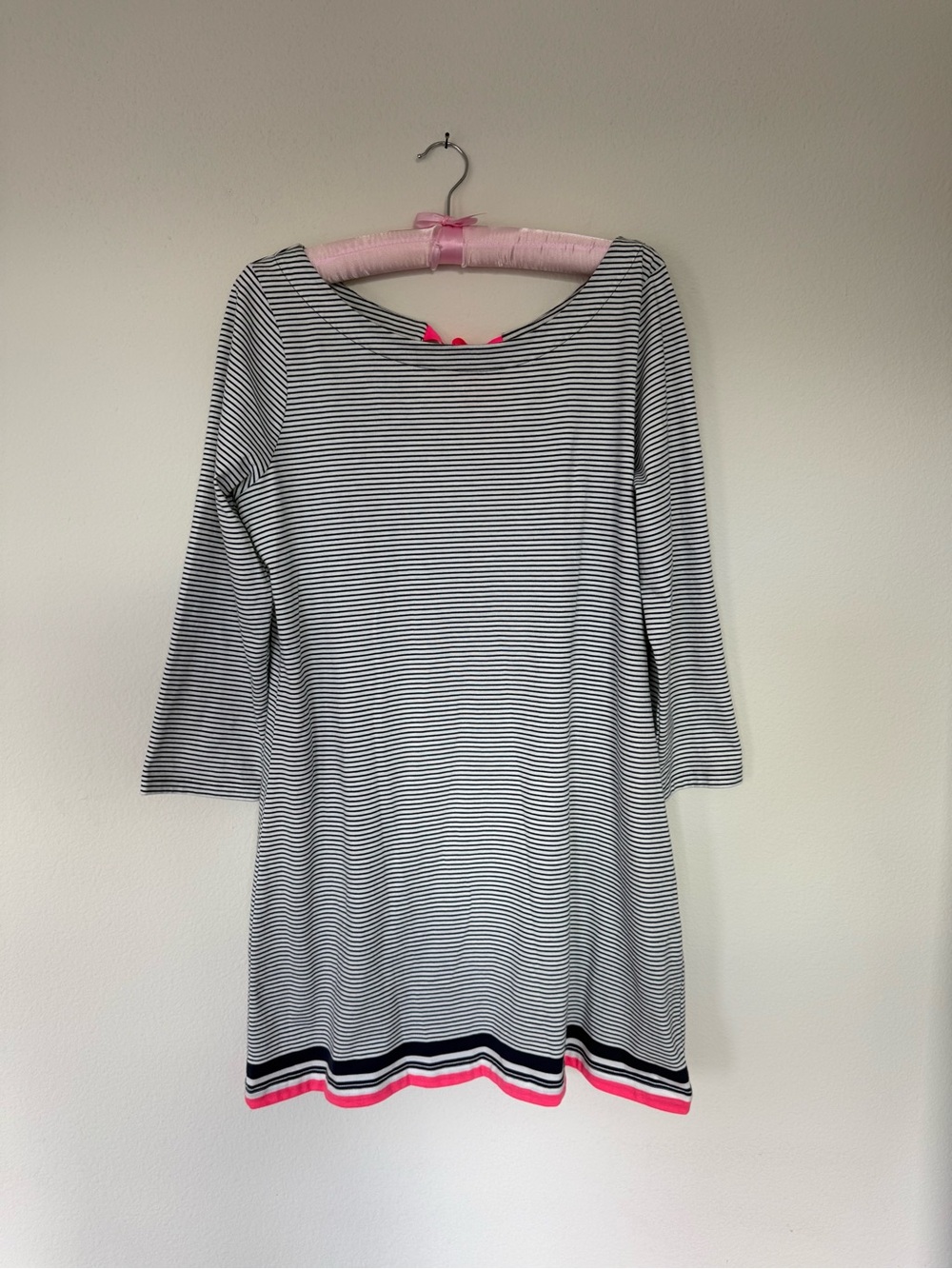 Lilly Pulitzer Noelle Navy Stripe Pink Bow Dress L